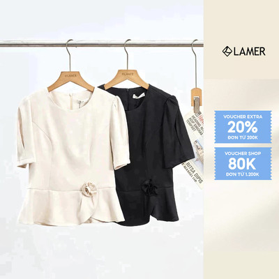 Áo Peplum Cổ Tròn Đính Hoa Áo Kiểu Nữ Dáng Ôm Công Sở Thanh Lịch LAMER L61B25Q024