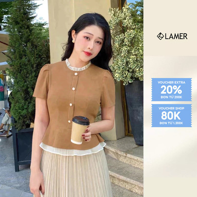 Áo nữ kiểu dáng peplum phối cổ bèo LAMER L61B24Q022