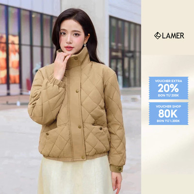 Áo Phao Nữ Chần Trám Dáng Suông Áo Khoác Mùa Đông Dáng Vừa Siêu Ấm Chun Gấu Phối Lót Nhung Freesize LAMER V65P25T007