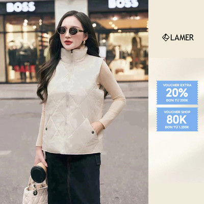 LAMER Áo Gile Phao Nữ Trần Ô Trám 3 Lớp Chèn Bông Giữa O65P24T007