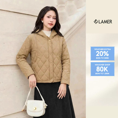 Áo Phao Dáng Suông Chần Trám Có Mũ Phối Chun Rút L65P25T018