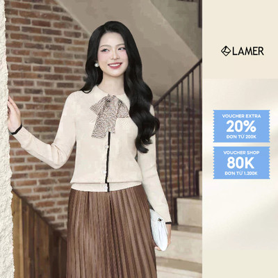 Áo Len Nữ Dáng Suông Cổ Nơ Áo Len Lông Thỏ Cổ Tròn Lamer L61W21T011