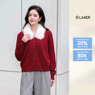 Áo Len Cardigan Dáng Suông Áo Khoác Len Phối Lông Tháo Rời LAMER O65C25T012
