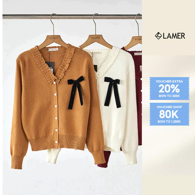 Áo Len Cardigan Cổ Tim Dáng Suông Phối Nơ LAMER L61W25T017