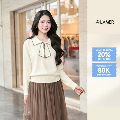 Áo Len Dáng Suông Cổ Bẻ Bo Gấu LAMER L61W25T018