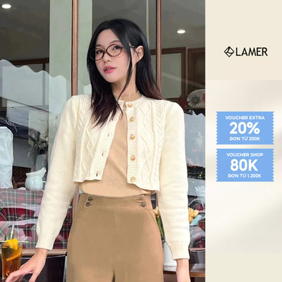 Áo len cardigan dáng croptop vặn thừng cài cúc VIEN TRAN V65C24T003
