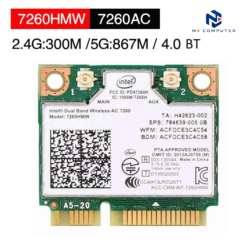 Card WiFi không dây cho Laptop các loại, Card Wifi AC 7260HMW, AC 8260HMW