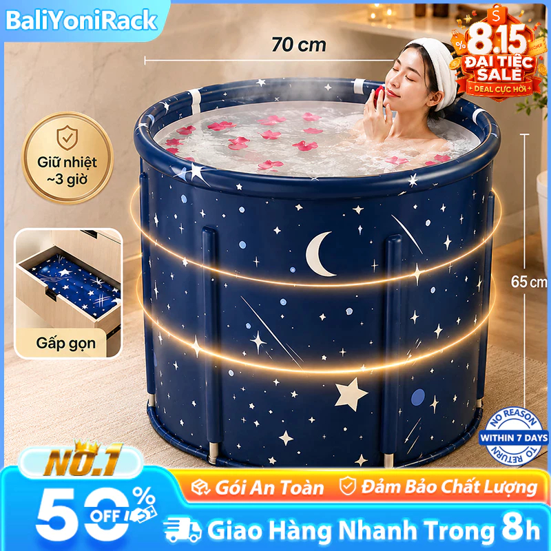 Bali Bồn Tắm Gấp Gọn Cho Người Lớn Làm Từ Vải Oxford Chống Thấm Cách Nhiệt 3h