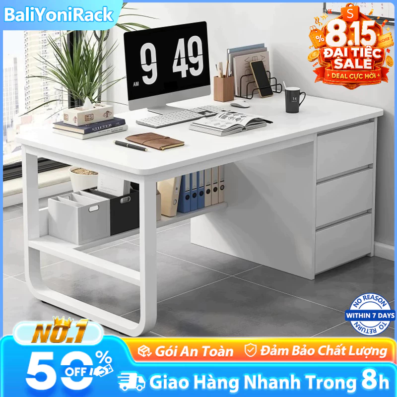 Bali Bàn Làm Việc Bàn Máy Tính Có Ngăn Kéo, Khung Chắc Chắn Kích Thước Lớn Hiện Đại Cho Gia Đình