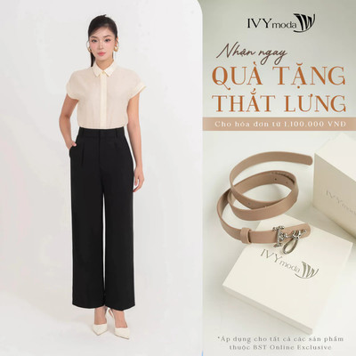 Quần âu nữ dáng suông cạp cao, quần tây nữ công sở IVY moda MS 22T0240
