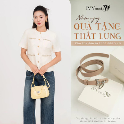 Áo tuytsi phối tweed cổ tròn, Áo công sở dự tiệc nữ IVY moda MS 67T0249