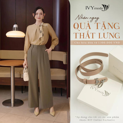 Quần nâu tây Tuytsi ống suông nữ, quần công sở lưng cao IVY moda MS 22T0281