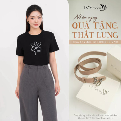 Áo thun cotton họa tiết hoa, Áo công sở tay ngắn dạo phố IVY moda MS 57T0280