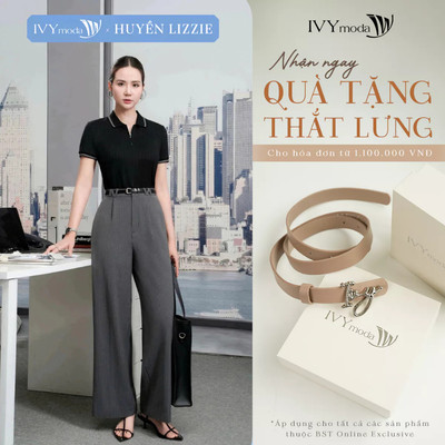 Quần suông họa tiết kẻ, quần tây nữ công sở tôn dáng IVY moda MS 22T0301