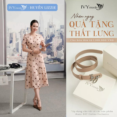 Đầm xòe chấm bi cổ chữ V, đầm nữ công sở dạo phố hiện đại IVY moda MS 48T0294