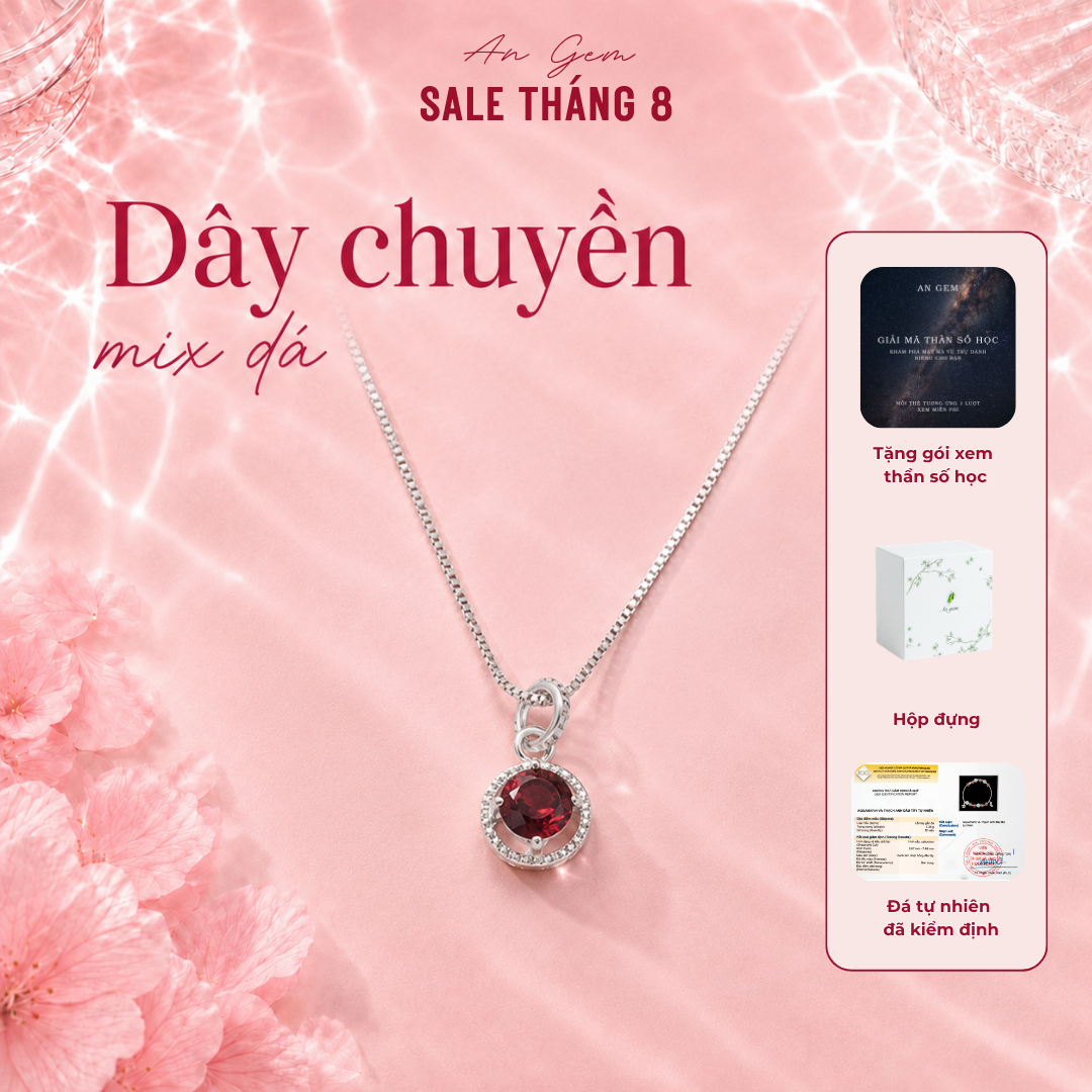 Dây chuyền bạc nữ An Gem, dây chuyền bạc 925 mặt đá Topaz, Moonstone