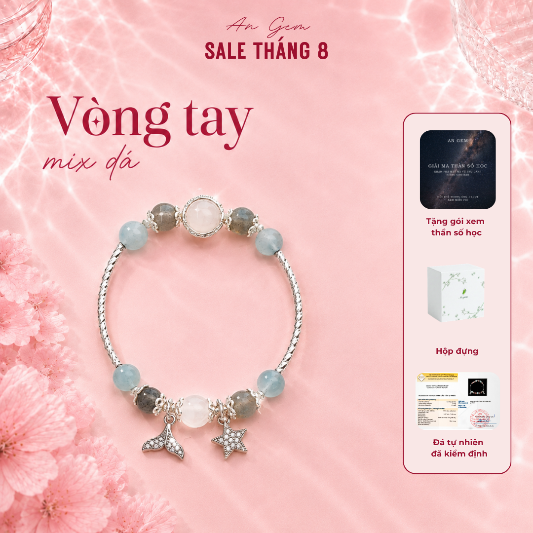 Vòng tay đá mix charm An Gem, lắc tay nữ mạ bạc phối đá