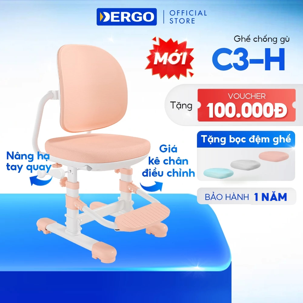 [Mới 2026 - Voucher 100K] Ghế Ngồi Học Cho Bé DERGO LEO C3-H Ghế Chống Gù Nâng Hạ Trục Quay Điều Chỉnh Đa Chiều
