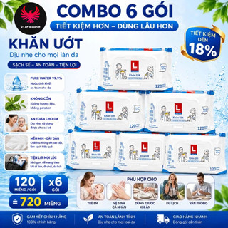 Combo 6 Bịch Khăn Ướt Lotte Choice Hàn Quốc 120 Tờ –Mềm Mịn, Làm Sạch Da, An Toàn Cho Gia Đình