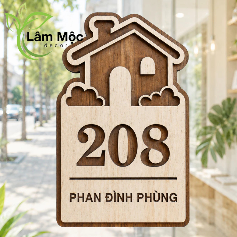Bảng số nhà sẵn keo, biển gỗ số phòng biển số nhà bằng gỗ dán tường trang trí nhà ở, khách sạn