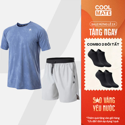 [TẶNG COMBO 2 ĐÔI TẤT]Set thể thao nam Áo thun Jacquard Seamless +Quần short 6icnh đai siêu co giãn, thoáng khí Coolmate