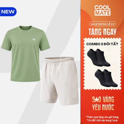 [TẶNG COMBO 2 ĐÔI TẤT]Set thể thao tập gym,Pickleball nam Áo Thun Essential + Quần Short 7inch thoáng khí Coolmate