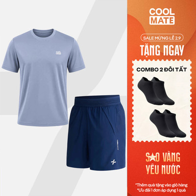 [TẶNG COMBO 2 ĐÔI TẤT]Set thể thao nam tập gym, chạy bộ Áo Thun Essential Quần Short Swift Run thoáng khí Coolmate