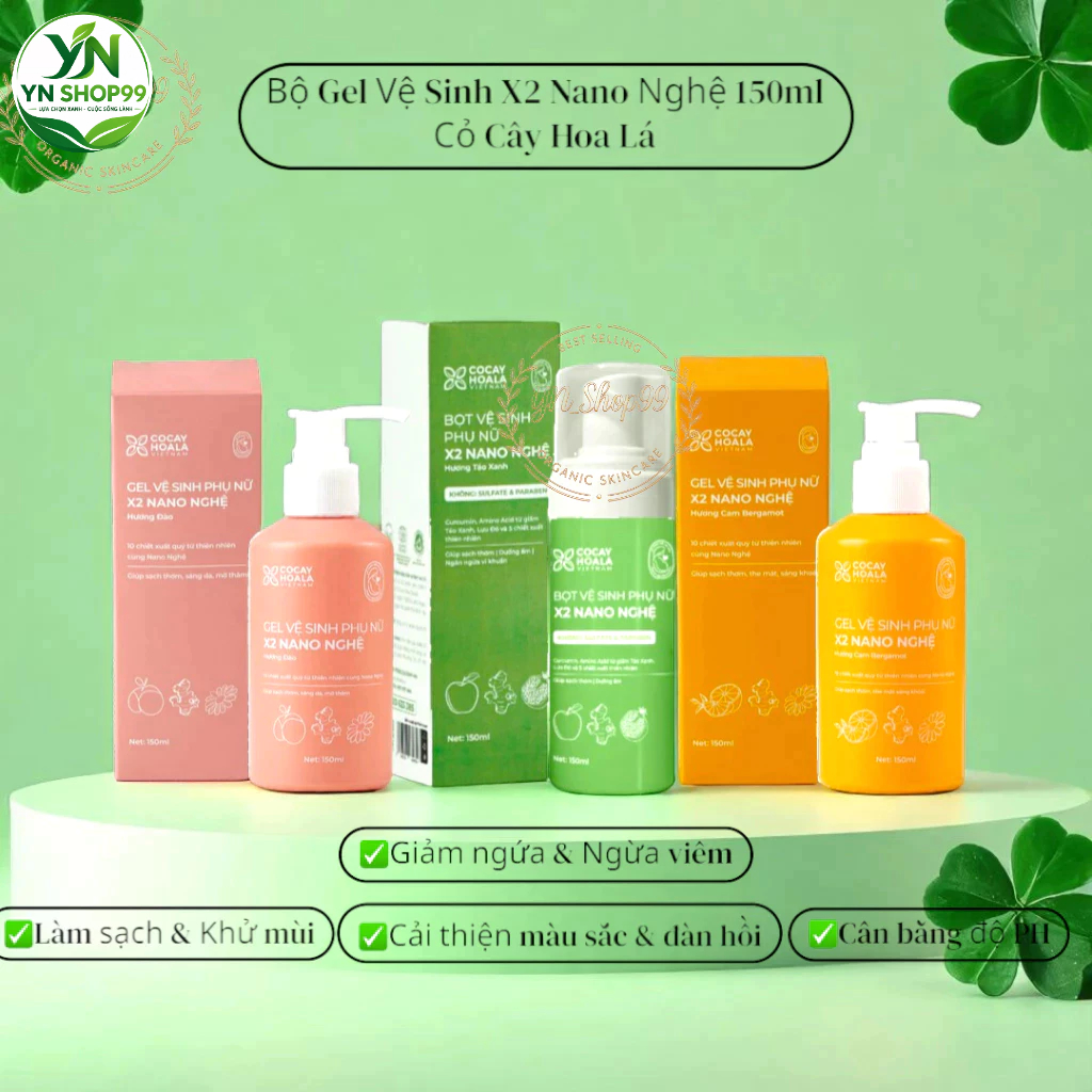 Gel Vệ Sinh X2 Nano Nghệ Cỏ Cây Hoa Lá - DDVS X2 Nano Nghệ 150ml