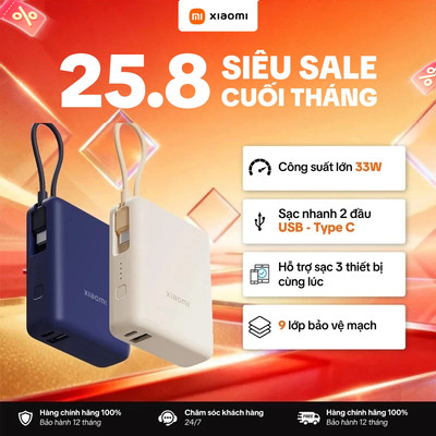 Sạc Dự Phòng Xiaomi 33W Power Bank 10000mAh (Integrated Cable) | Sạc Nhanh 33W｜Sạc đến 3 thiết bị cùng lúc
