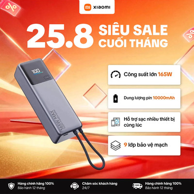 Sạc Dự Phòng Xiaomi Power bank 165W 10000mAh | Sạc Nhanh Lên Đến 120W | Công Suất Lớn | Bảo Hành 12 Tháng