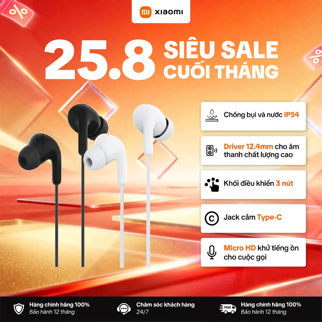 Tai Nghe Có Dây Xiaomi Type-C Earphone | Kết Nối Type-C | Micrô Nghe Gọi | Bảo Hành 12 Tháng