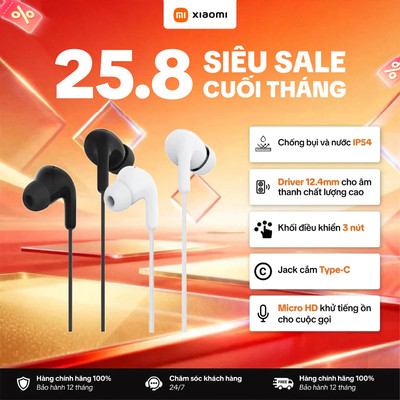 Tai Nghe Có Dây Xiaomi Type-C Earphone | Kết Nối Type-C | Micrô Nghe Gọi | Bảo Hành 12 Tháng
