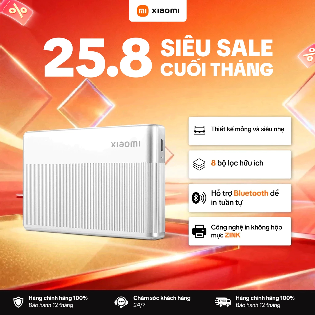 Máy In Ảnh Mini Xiaomi Portable Photo Printer 1S - Không Mực Tự Dính, Nhỏ Gọn Bỏ Túi , Bluetooth 5.2