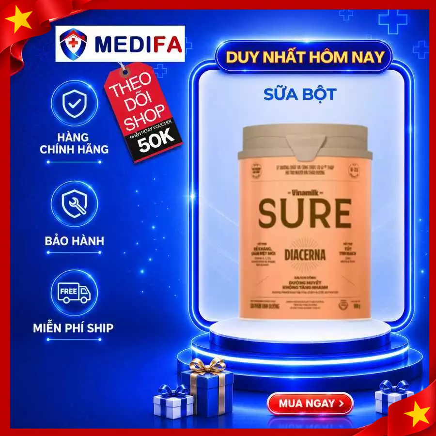Sữa bột Vinamilk Sure Diecerna dành người tiểu đường hộp thiếc 900g, Sữa cho người tiểu đường