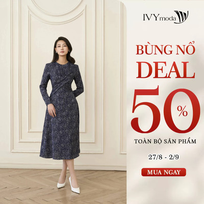 Đầm lụa xòe tay dài Hoa Pháp nữ IVY moda MS 48M8925