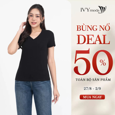 Áo thun nữ trơn cổ V IVY moda MS 57P0155