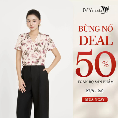 Floral V Neck Blouse - Áo sơ mi họa tiết, Áo công sở dạo phố nữ IVY moda MS 16M9149