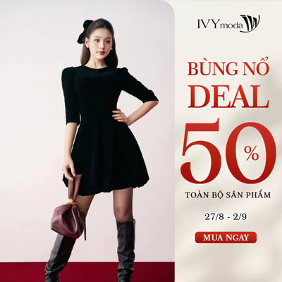 Đầm nhung xòe tay bồng nữ IVY moda MS 48M7944