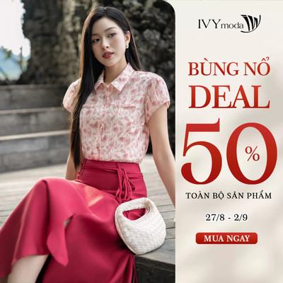 Cổ sơ mi, tay ngắn họa tiết hoa nhí, áo sơ mi công sở tôn dáng IVY moda MS 16M9376