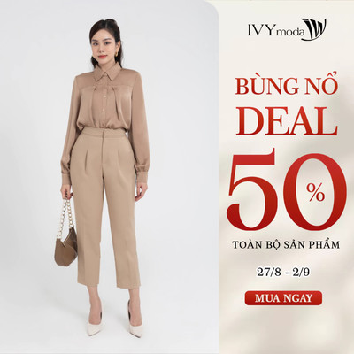 Quần baggy nữ viền chỉ trắng IVY moda MS 22M8149