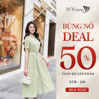 Đầm hoa nữ dáng midi xòe nhẹ kèm thắt lưng, đầm nữ công sở dạo phố IVY moda MS 48M9333