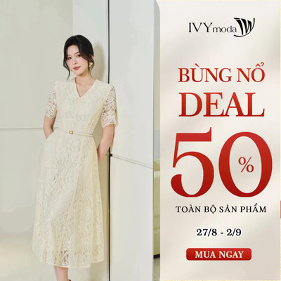 Đầm ren dáng xòe midi, đầm nữ công sở dạo phố tôn dáng IVY moda MS 48B0557