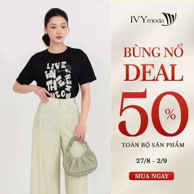 Áo thun nữ cotton họa tiết thêu chữ, áo thun công sở dạo phố hiện đại IVY moda MS 57M9124