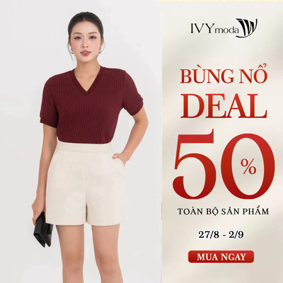 Áo thun dệt kim cổ tim, áo thun nữ công sở dạo phố IVY moda MS 57M9383