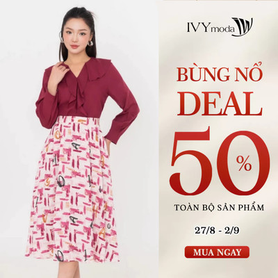 Chân váy midi dáng chữ A họa tiết graphic, chân váy lụa nữ công sở dạo phố IVY moda MS 31H9949