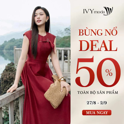 Đầm midi chiết eo dáng xòe nhẹ tôn dáng, đầm nữ công sở hiện đại IVY moda MS 48M9364