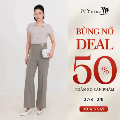 Quần dài ống suông phối đai, quần tây nữ công sở tôn dáng IVY moda MS 22M9324