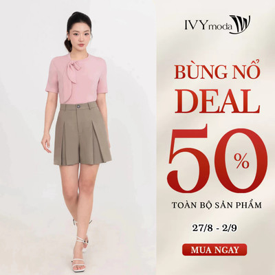 Quần shorts ống suông xếp ly thanh lịch, quần short nữ công sở dạo phố IVY moda MS 20M9346