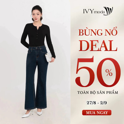 Quần jeans nữ ống loe cạp hiện đại, quần jeans nữ công sở dạo phố IVY moda MS 25M9318