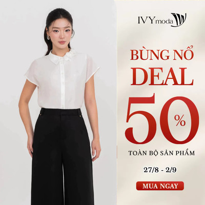 Áo sơ mi nữ cổ đính hoa 3D thủ công tinh tế, áo sơ mi công sở hiện đại IVY moda MS 16M9354